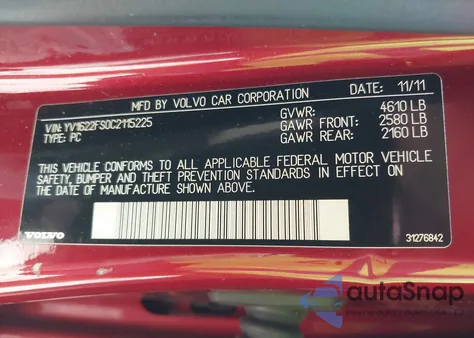 2012 Volvo S60 T5 z USA, uszkodzony, nr VIN YV1622FS0C2115225